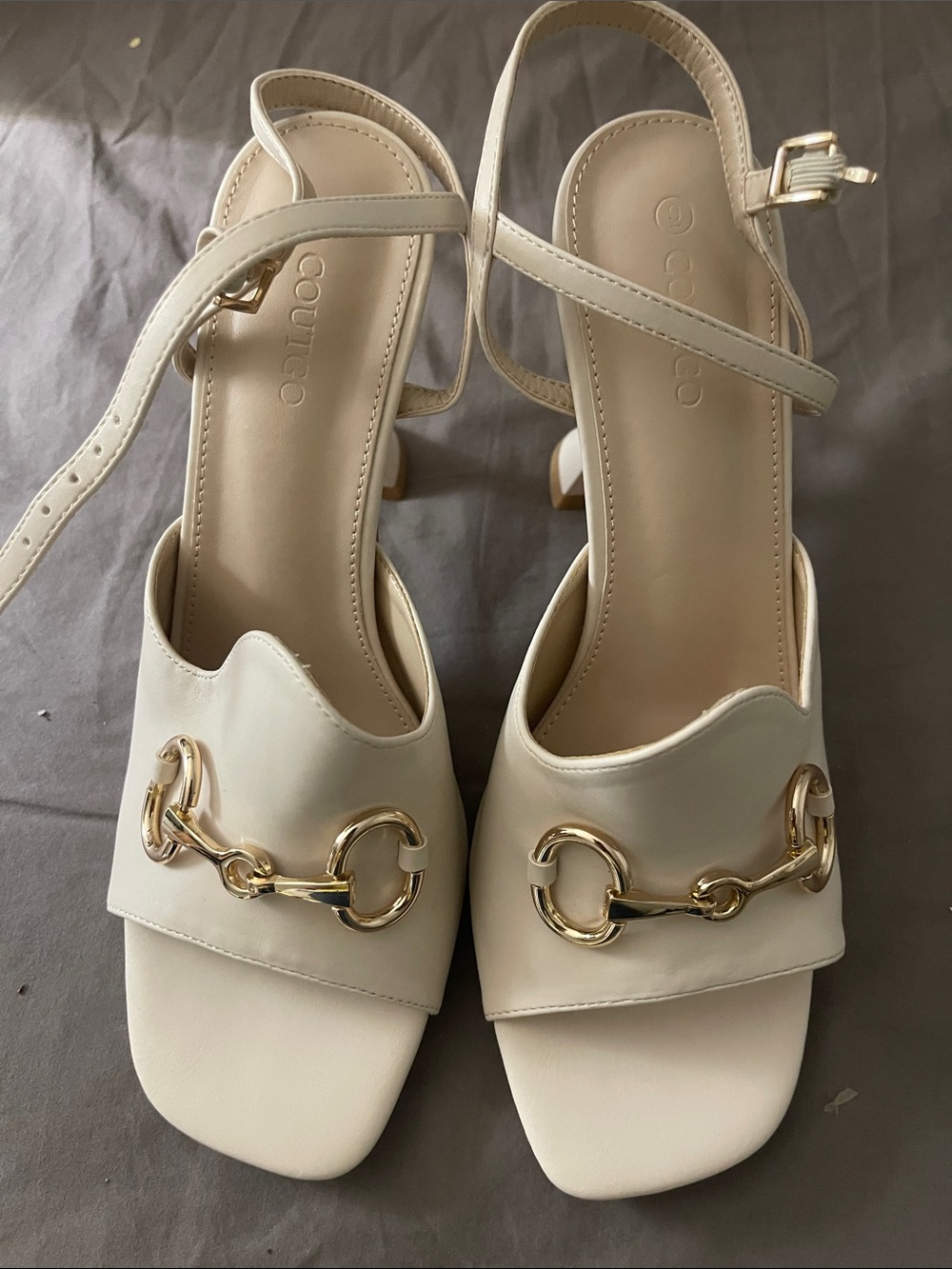 Cream Gold-Trim Slingback Mules